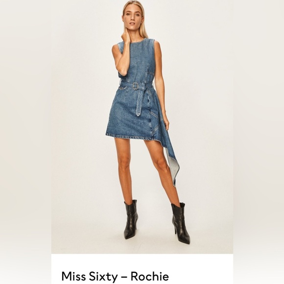 NEW Miss Sixty – Rochie Asymmetrical Denim Dress - Picture 1 of 14